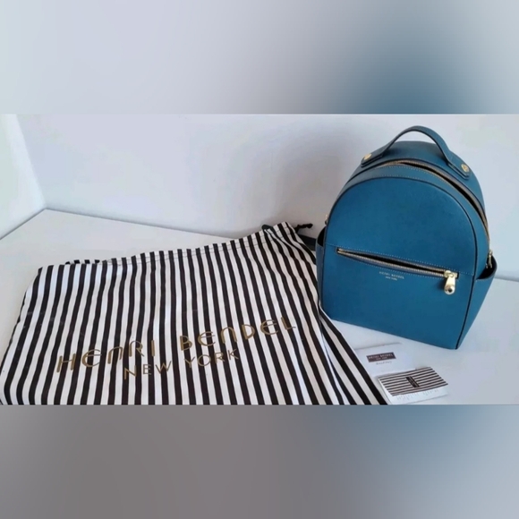 Henri Bendel New York Leather Backpack Blue Turquoise - Picture 3 of 16